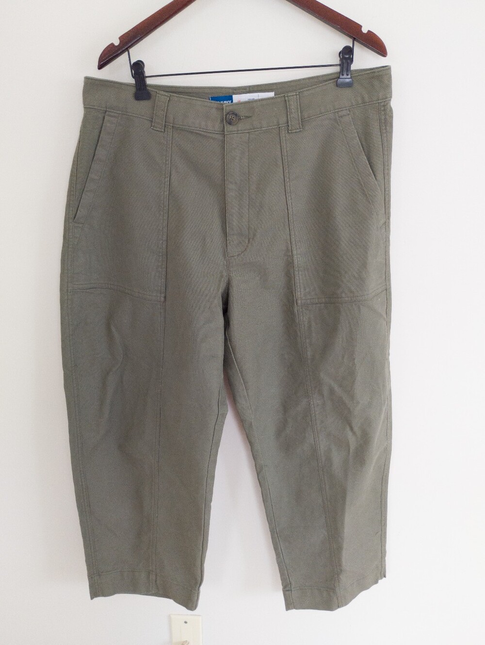 Old Navy High-Rise Barrel Leg Pants Olive Green Size 16 Seamed Crop Trousers